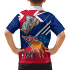 Australia Day Kangaroo and Koala With Flag Family Matching Short Sleeve Bodycon Dress and Hawaiian Shirt