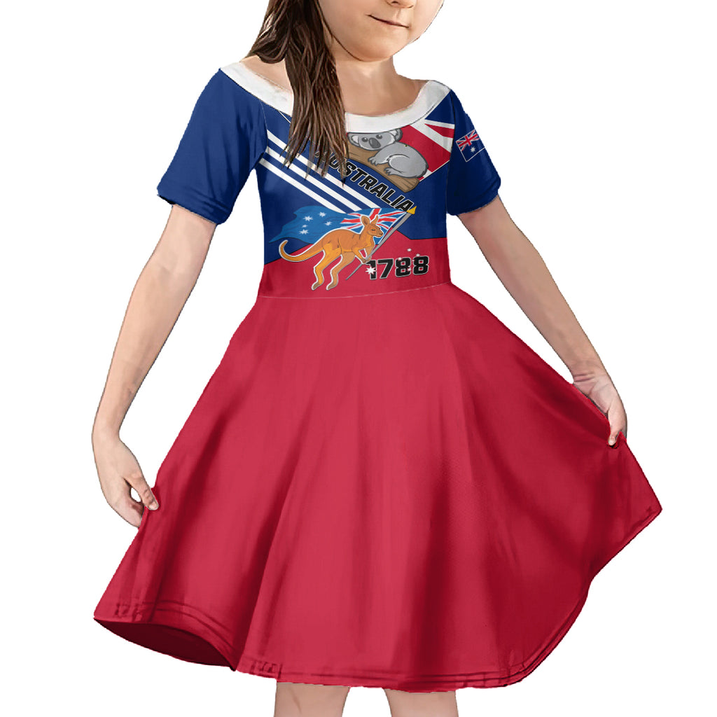 Australia Day Kangaroo and Koala With Flag Kid Short Sleeve Dress