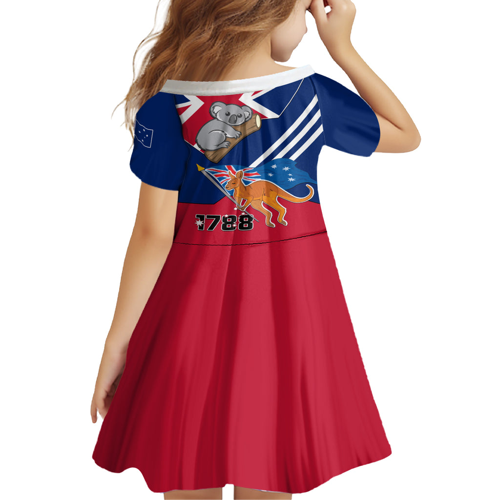 Australia Day Kangaroo and Koala With Flag Kid Short Sleeve Dress