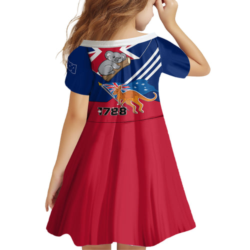 Australia Day Kangaroo and Koala With Flag Kid Short Sleeve Dress