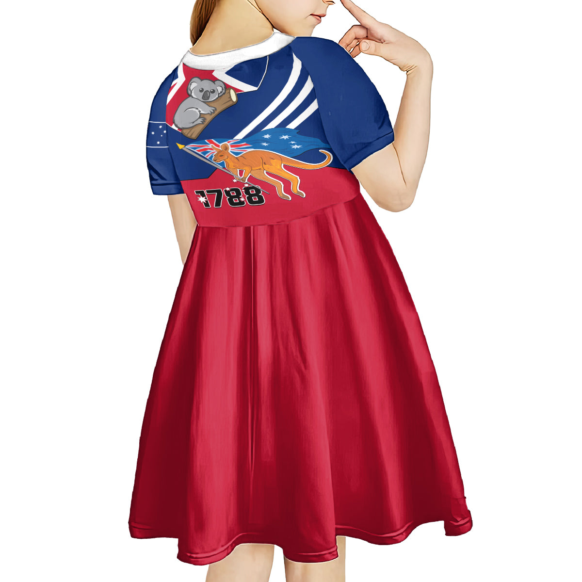 Australia Day Kangaroo and Koala With Flag Kid Short Sleeve Dress