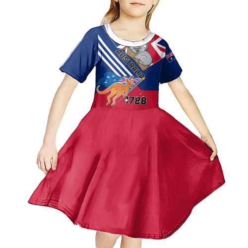 Australia Day Kangaroo and Koala With Flag Kid Short Sleeve Dress