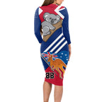 Australia Day Kangaroo and Koala With Flag Long Sleeve Bodycon Dress