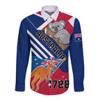 Australia Day Kangaroo and Koala With Flag Long Sleeve Button Shirt