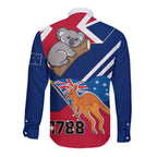 Australia Day Kangaroo and Koala With Flag Long Sleeve Button Shirt