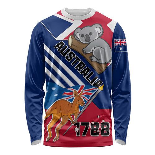 Australia Day Kangaroo and Koala With Flag Long Sleeve Shirt