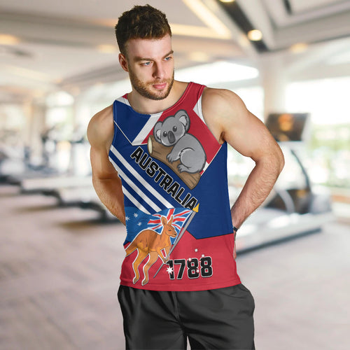 Australia Day Kangaroo and Koala With Flag Men Tank Top