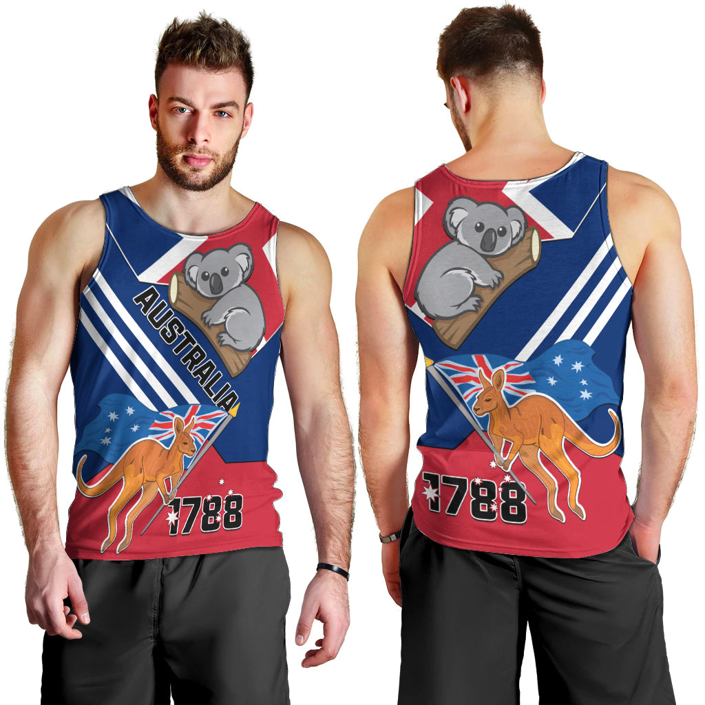 Australia Day Kangaroo and Koala With Flag Men Tank Top