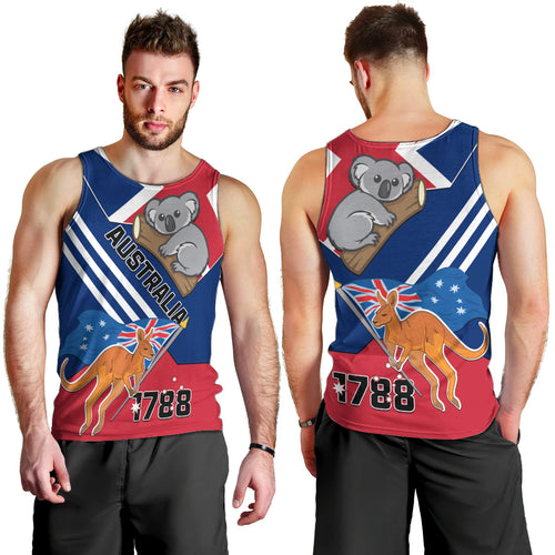 Australia Day Kangaroo and Koala With Flag Men Tank Top