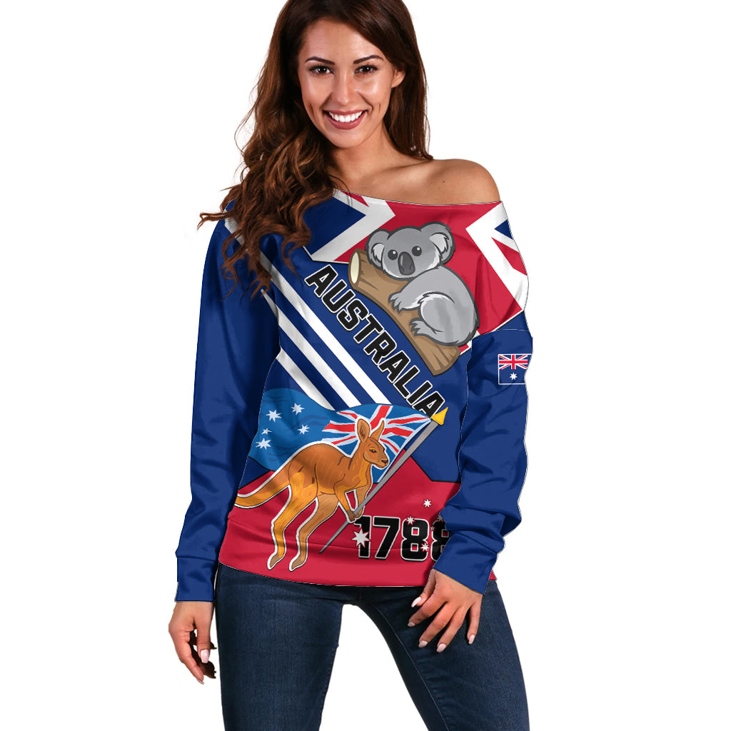 Australia Day Kangaroo and Koala With Flag Off Shoulder Sweater