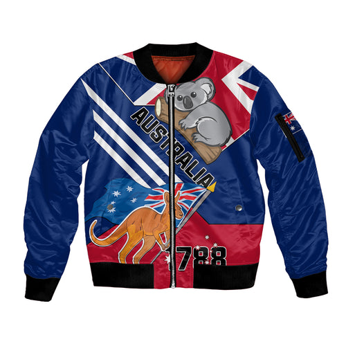Australia Day Kangaroo and Koala With Flag Sleeve Zip Bomber Jacket