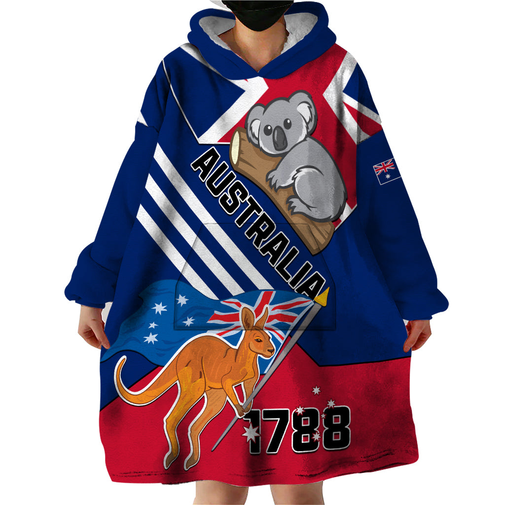 Australia Day Kangaroo and Koala With Flag Wearable Blanket Hoodie