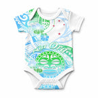 Kia Ora Maori New Zealand Pastel Baby Onesie Sun Ta Moko Aqua Green Version