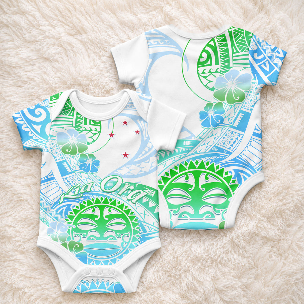 Kia Ora Maori New Zealand Pastel Baby Onesie Sun Ta Moko Aqua Green Version