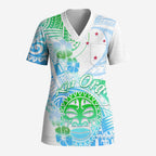 Kia Ora Maori New Zealand Pastel Scrub Top Sun Ta Moko Aqua Green Version - Aussie Hoodie