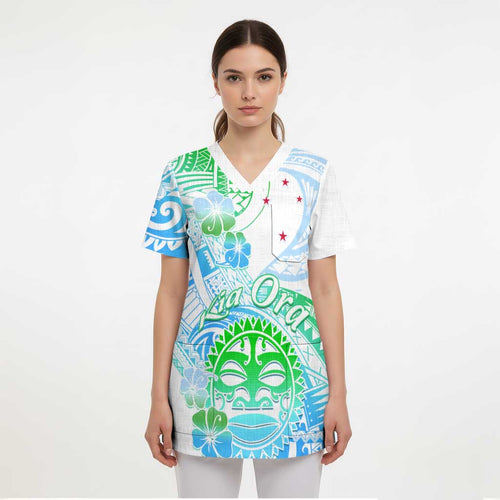 Kia Ora Maori New Zealand Pastel Scrub Top Sun Ta Moko Aqua Green Version - Aussie Hoodie