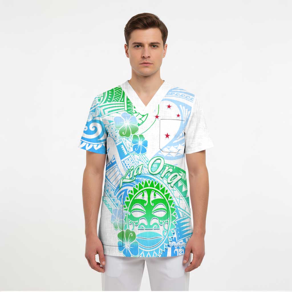 Kia Ora Maori New Zealand Pastel Scrub Top Sun Ta Moko Aqua Green Version - Aussie Hoodie