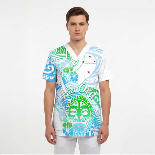 Kia Ora Maori New Zealand Pastel Scrub Top Sun Ta Moko Aqua Green Version - Aussie Hoodie
