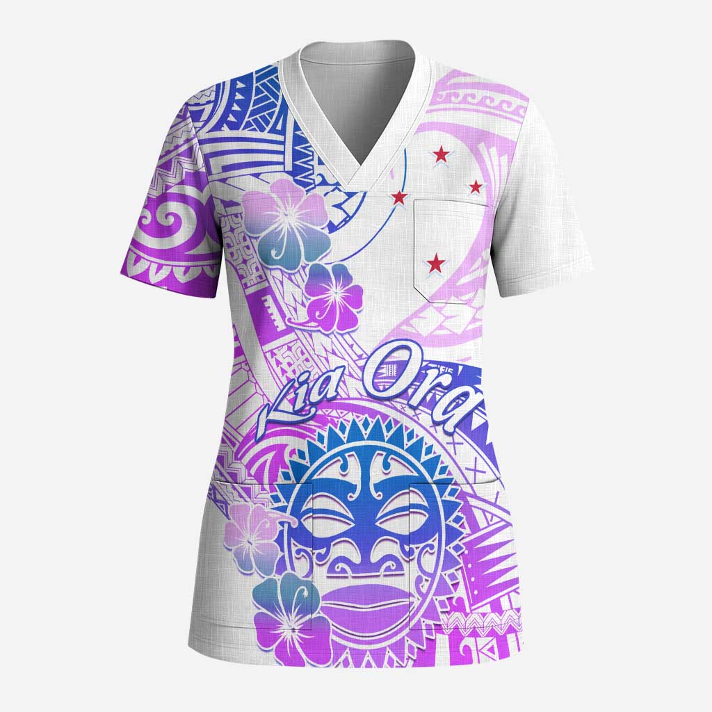 Kia Ora Maori New Zealand Pastel Scrub Top Sun Ta Moko Lilac Version - Aussie Hoodie