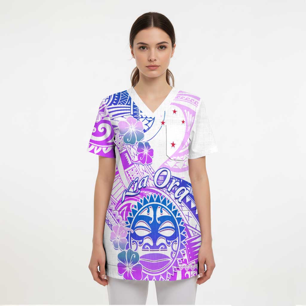 Kia Ora Maori New Zealand Pastel Scrub Top Sun Ta Moko Lilac Version - Aussie Hoodie