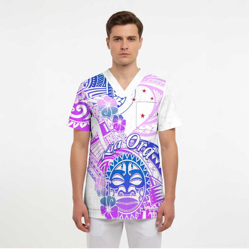 Kia Ora Maori New Zealand Pastel Scrub Top Sun Ta Moko Lilac Version - Aussie Hoodie