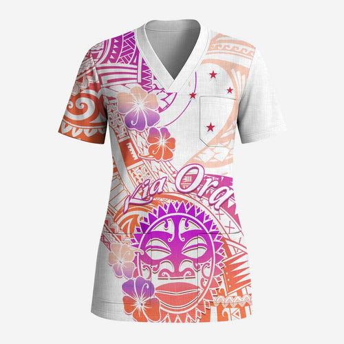 Kia Ora Maori New Zealand Pastel Scrub Top Sun Ta Moko Sunset Version - Aussie Hoodie