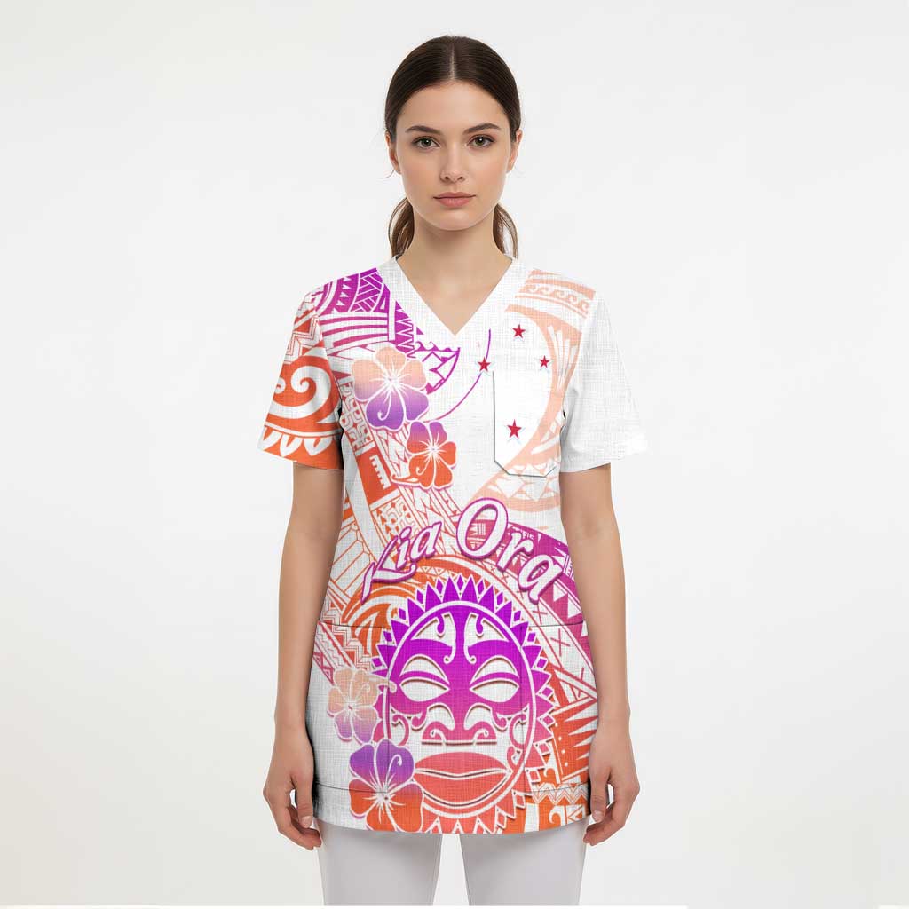 Kia Ora Maori New Zealand Pastel Scrub Top Sun Ta Moko Sunset Version - Aussie Hoodie