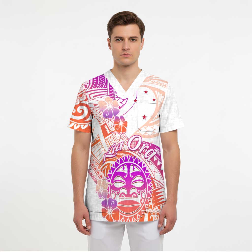 Kia Ora Maori New Zealand Pastel Scrub Top Sun Ta Moko Sunset Version - Aussie Hoodie