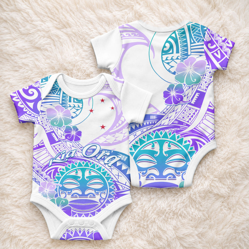 Kia Ora Maori New Zealand Pastel Baby Onesie Sun Ta Moko Violet Version