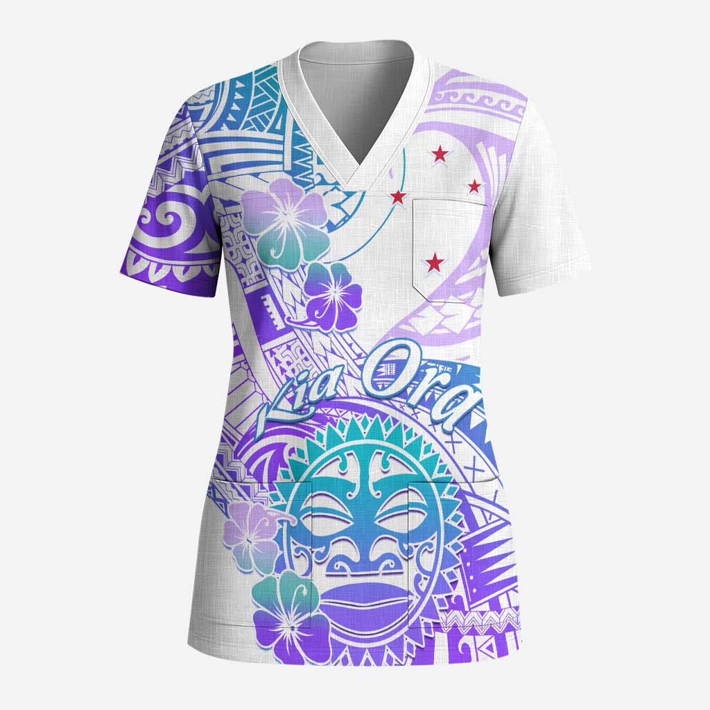 Kia Ora Maori New Zealand Pastel Scrub Top Sun Ta Moko Violet Version - Aussie Hoodie