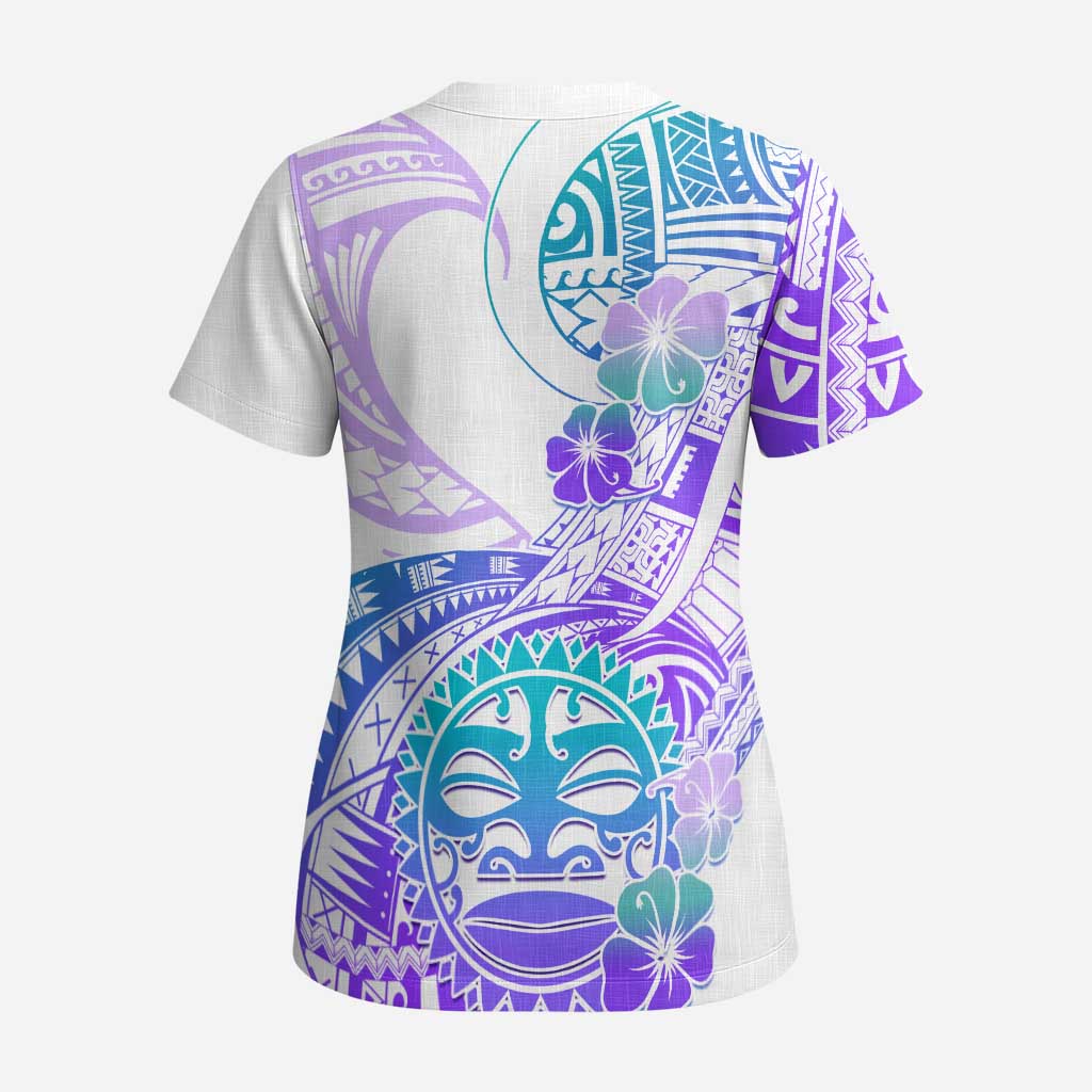 Kia Ora Maori New Zealand Pastel Scrub Top Sun Ta Moko Violet Version - Aussie Hoodie