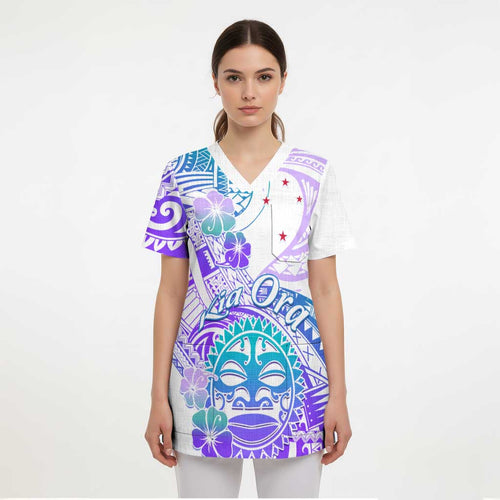 Kia Ora Maori New Zealand Pastel Scrub Top Sun Ta Moko Violet Version - Aussie Hoodie