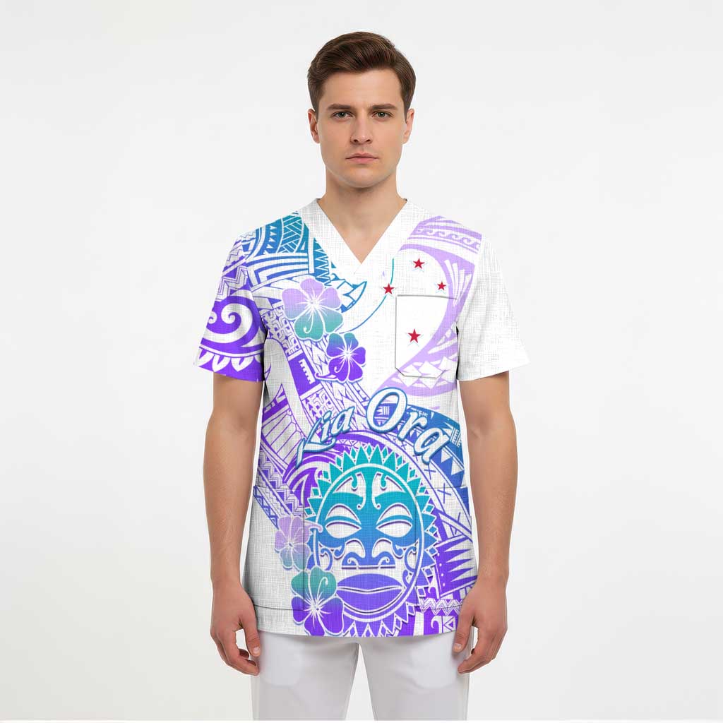 Kia Ora Maori New Zealand Pastel Scrub Top Sun Ta Moko Violet Version - Aussie Hoodie
