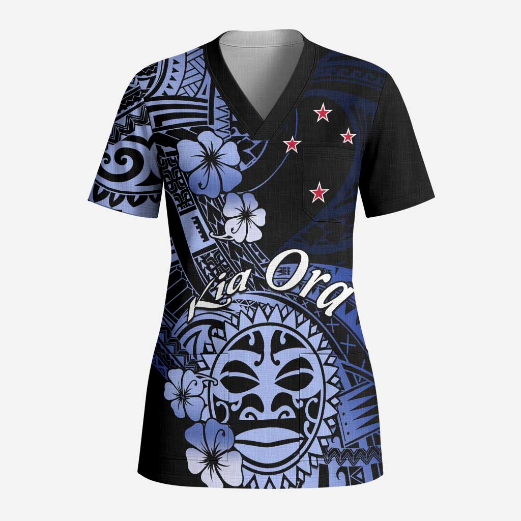 Aotearoa Kia Ora New Zealand Ta Moko Blue Version Scrub Top - Aussie Hoodie