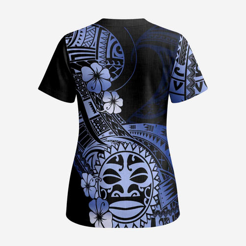 Aotearoa Kia Ora New Zealand Ta Moko Blue Version Scrub Top - Aussie Hoodie