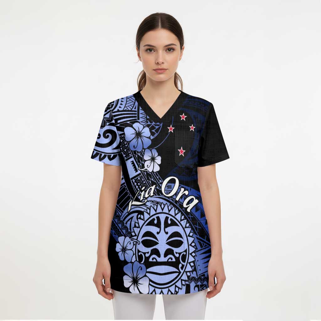 Aotearoa Kia Ora New Zealand Ta Moko Blue Version Scrub Top - Aussie Hoodie