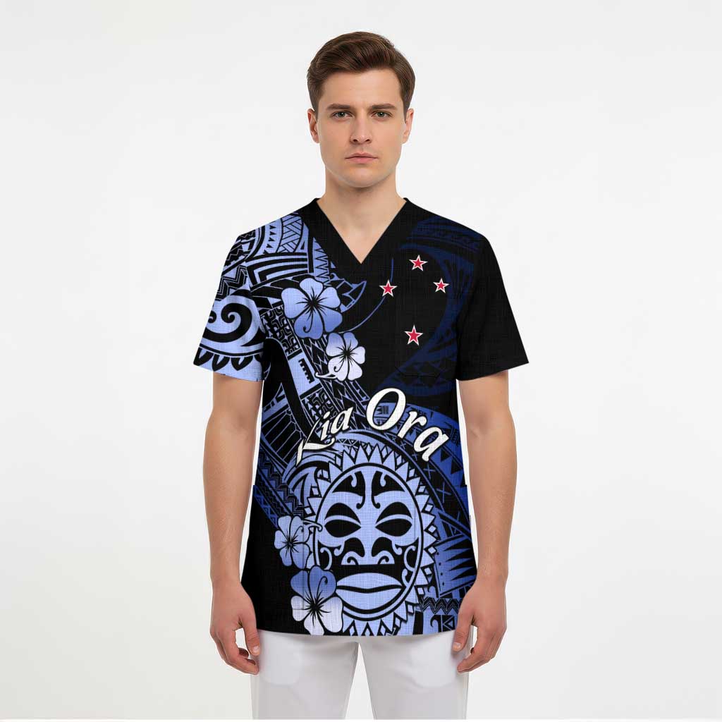 Aotearoa Kia Ora New Zealand Ta Moko Blue Version Scrub Top - Aussie Hoodie
