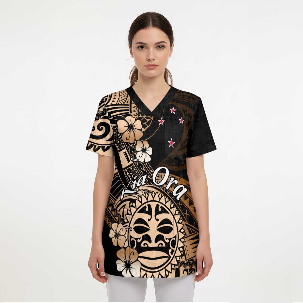 Aotearoa Kia Ora New Zealand Ta Moko Gold Version Scrub Top - Aussie Hoodie