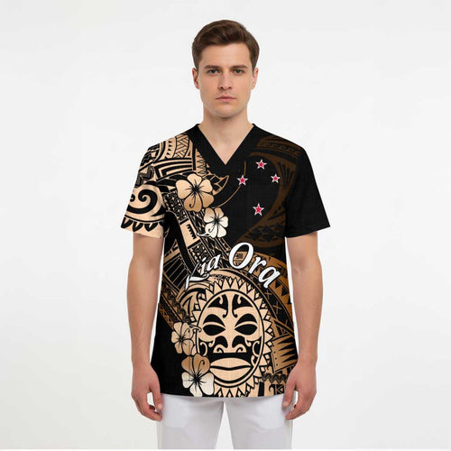 Aotearoa Kia Ora New Zealand Ta Moko Gold Version Scrub Top - Aussie Hoodie