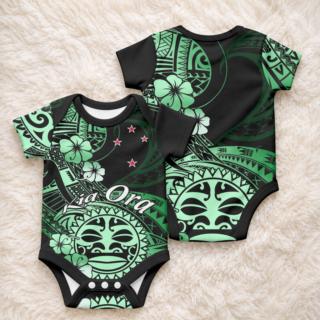 Aotearoa Kia Ora New Zealand Ta Moko Green Version Baby Onesie