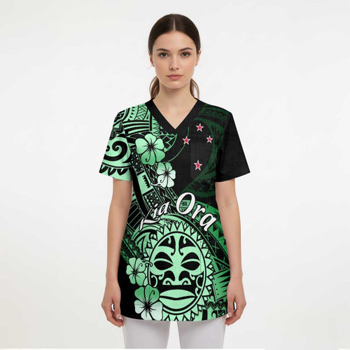 Aotearoa Kia Ora New Zealand Ta Moko Green Version Scrub Top - Aussie Hoodie