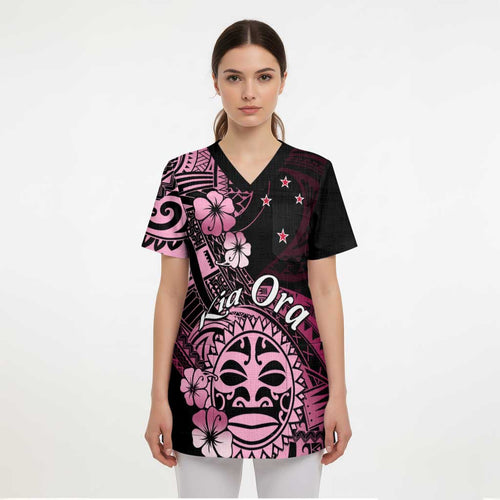 Aotearoa Kia Ora New Zealand Ta Moko Pink Version Scrub Top - Aussie Hoodie