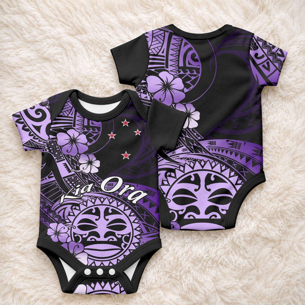 Aotearoa Kia Ora New Zealand Ta Moko Purple Version Baby Onesie