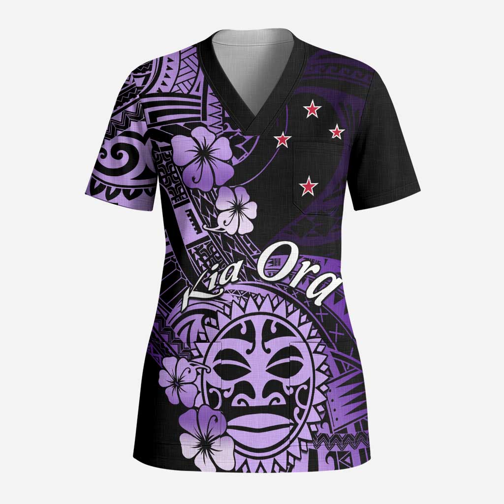 Aotearoa Kia Ora New Zealand Ta Moko Purple Version Scrub Top - Aussie Hoodie