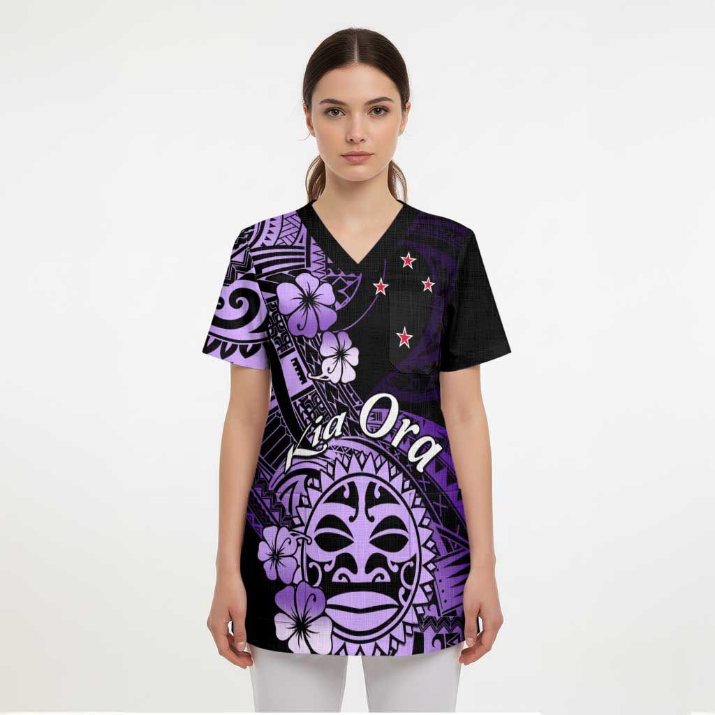Aotearoa Kia Ora New Zealand Ta Moko Purple Version Scrub Top - Aussie Hoodie