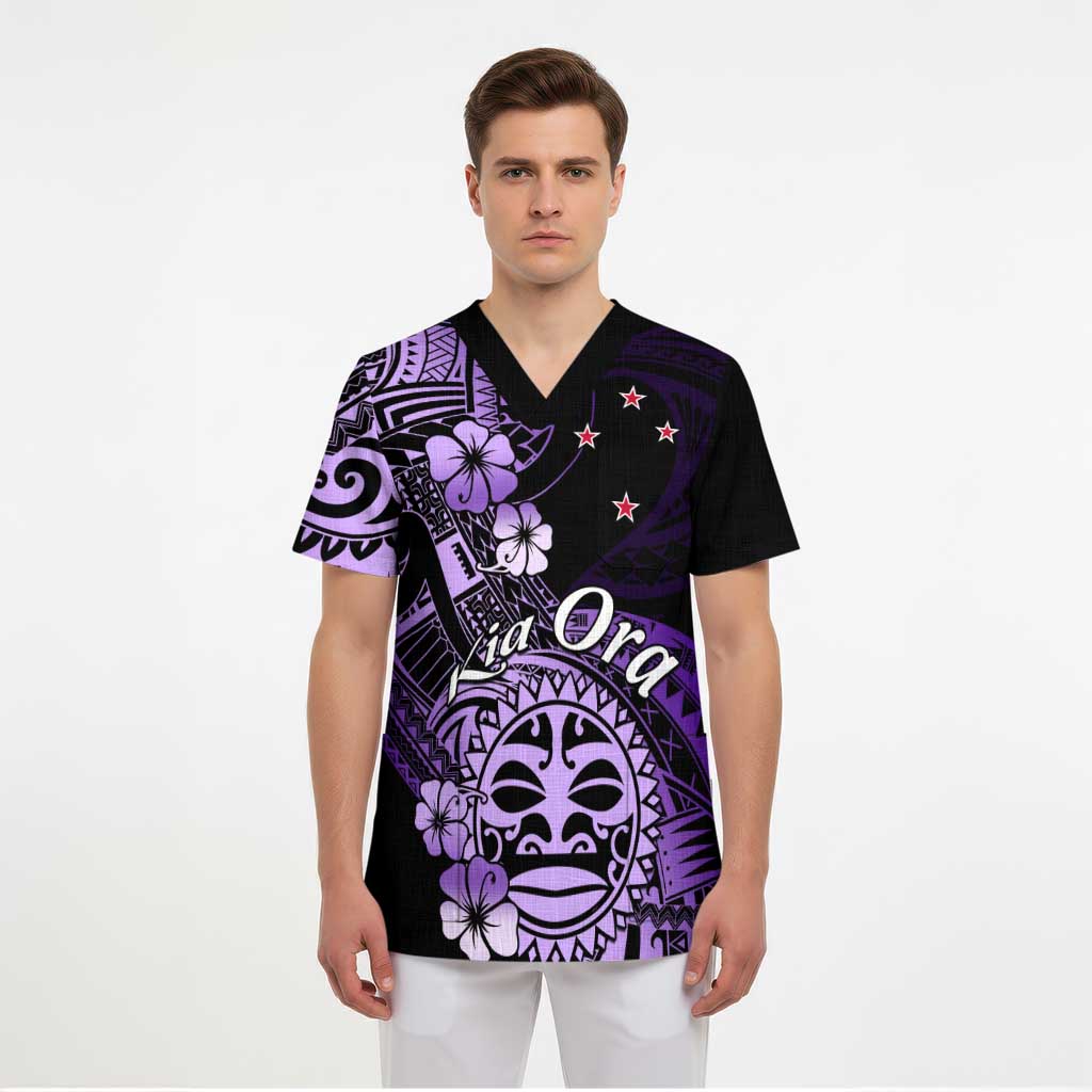 Aotearoa Kia Ora New Zealand Ta Moko Purple Version Scrub Top - Aussie Hoodie