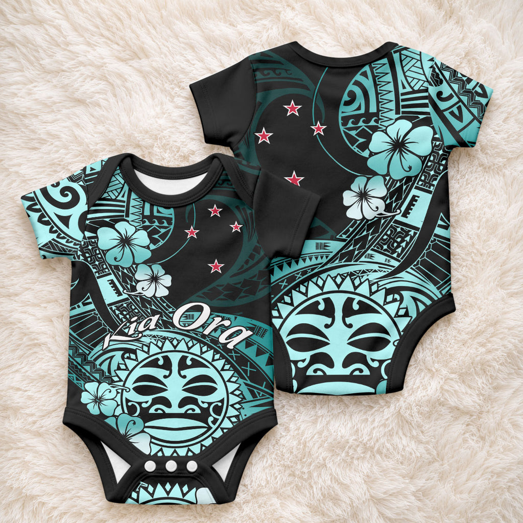 Aotearoa Kia Ora New Zealand Ta Moko Turquoise Version Baby Onesie
