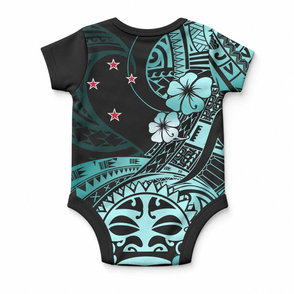 Aotearoa Kia Ora New Zealand Ta Moko Turquoise Version Baby Onesie