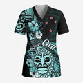 Aotearoa Kia Ora New Zealand Ta Moko Turquoise Version Scrub Top - Aussie Hoodie