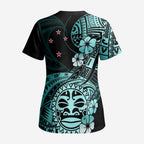 Aotearoa Kia Ora New Zealand Ta Moko Turquoise Version Scrub Top - Aussie Hoodie